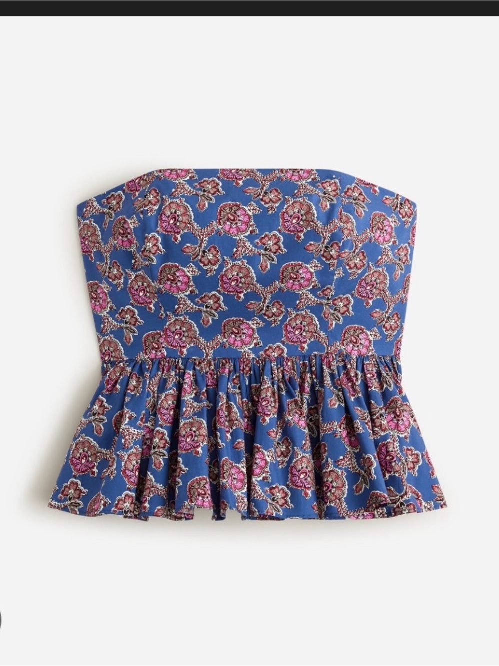 J. Crew Blue Floral Strapless Peplum Camisole